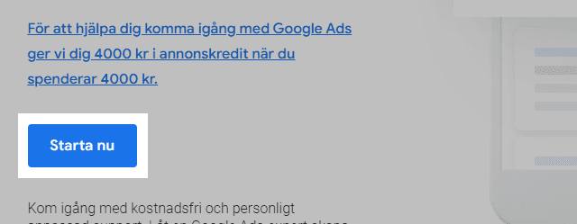 Google Ads - Starta nu knapp