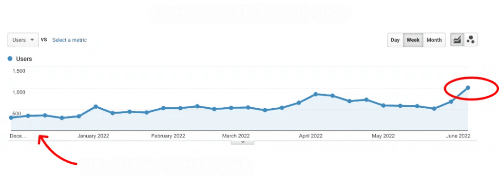 1050 organiska besökare per vecka genom SEO
