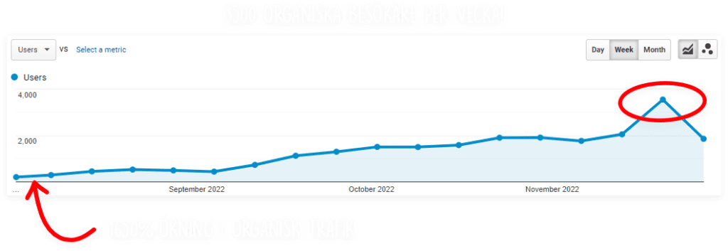 3500 organiska besökare per vecka genom SEO