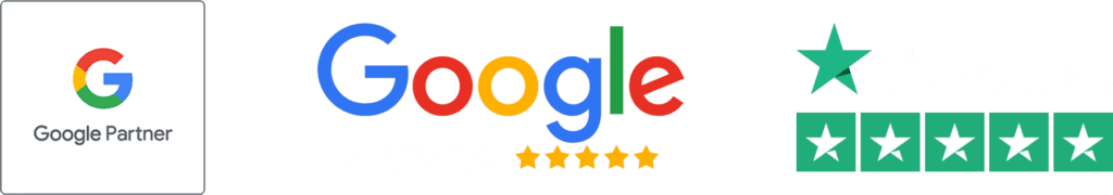 google partner badge, google reviews and trustpilot rating badges