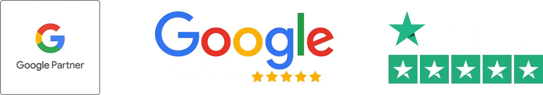 google partner badge, google reviews and trustpilot rating badges